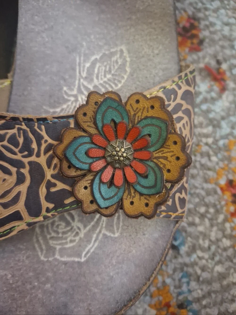 Floral Accent Brown Platform Sandals - Women